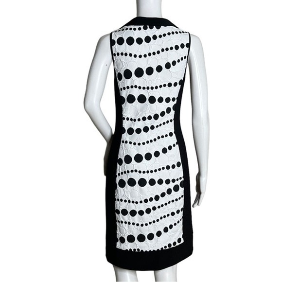 Joseph Ribkoff Dress Size 8 Polka Dot Colorblock Chic Cowl Neck Dress Monochrome - Picture 3 of 6